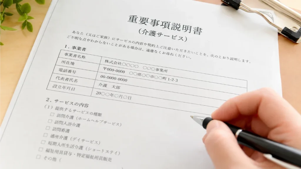 介護ハラスメントの重要事項説明書のイメージ